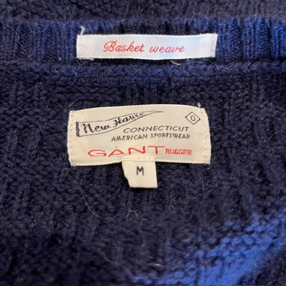 Gant Rugger Wool Blend The Moi Crewneck Basketweave Navy Blue Men's Size Medium - Picture 6 of 10